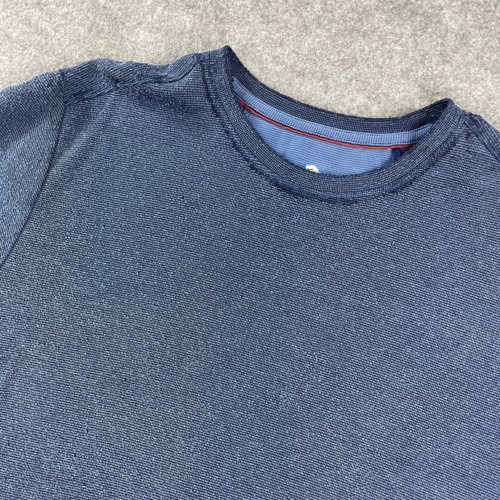 Tommy Bahama Mens Shirt M Blue Textured Short Sleeve Long Cotton Relax Resort